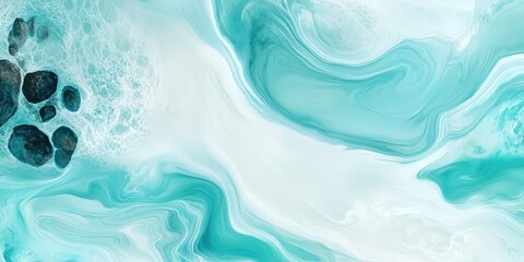 Obraz premium A dreamy abstract background with fluid shapes in varying shades of turquoise, light blue, and soft white
