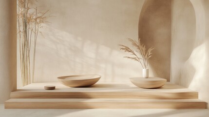 Beige Minimalist Wooden Display Platform