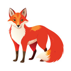 Obraz premium Charming Red Fox Vector Illustration Standing, Isolated on White Background, Featuring Expressive Eyes and Fluffy Tail, Ideal for Nature and Woodland Designs