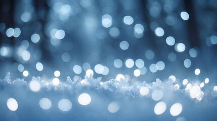 Ethereal winter scene with glowing orbs scattered over snow-covered branches creating a magical, icy ambiance perfect for the holidays.