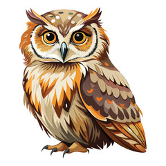Obraz premium Wise Cartoon Owl Vector Illustration with Big Yellow Eyes, Isolated on White Background, Perfect for Kids Education and Wildlife Themes