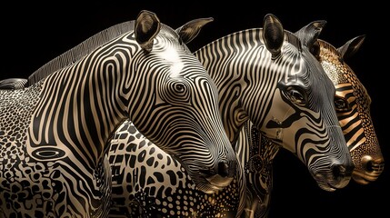 Naklejka premium Zebra sculptures, close-up, black background