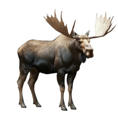 Fototapeta premium Majestic moose standing gracefully in a natural setting with impressive antlers and strong physique, Majestic Moose, Wild Animals in Various Poses, isolated on Transparent background