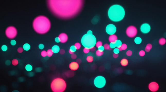 Vibrant bokeh lights dance in a playful array of pink, teal, and red, creating a mesmerizing and ethereal atmosphere.