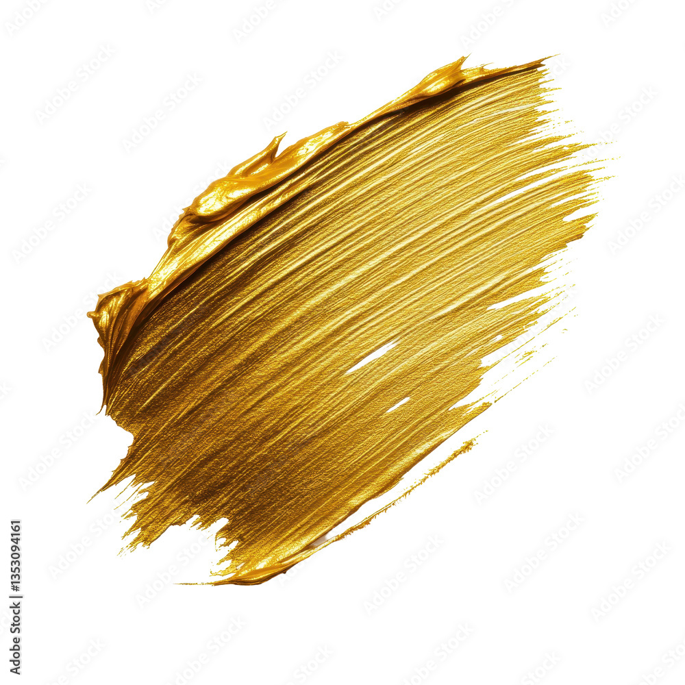 Poster golden brushstroke creates a shimmering effect on clean white backdrop for artistic expression, gold