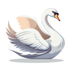 Fototapeta premium Elegant White Swan Vector Illustration with Gracefully Spread Wings, Isolated on White Background, Representing Beauty, Serenity, and Nature
