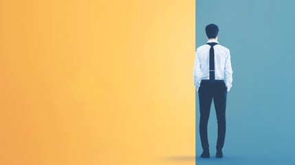 Bullying in Office Harassment Policy Introvert Solitude Individual Comfort Man in formal attire facing split colors.