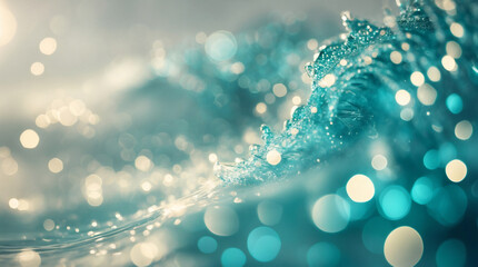 Ocean wave cresting with sparkling bokeh, showcasing serene beauty, fluidity, and nature's captivating light play.