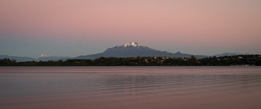 Calbuco Volcano at Sunset Over Llanquihue Lake, Puerto Varas, Chile