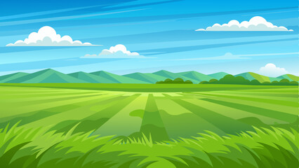 Fototapeta premium vector of vast, empty green field with fresh grass stretching endlessly under a clear blue sky