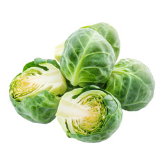 Fototapeta premium Brussel sprouts arranged on white background showing fresh green vegetables ready for cooking, Brussel Sproutsisolated on white background