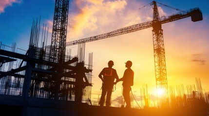 A construction site at sunset, workers silhouetted against the sky --ar 16:9 --v 6.1 Job ID: 2dddc775-0541-4c0c-a3d7-369c922ef62c