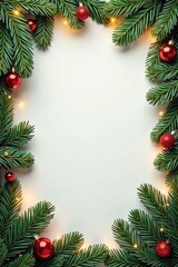 Seamless Christmas border with coniferous branches and lights, branch, winter, garlands