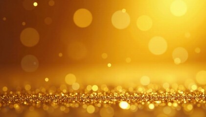 Shimmering gold glitter confetti scattered on a warm, gradient golden background, shimmer, shine