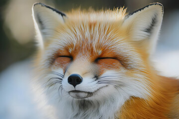 Fototapeta premium Red Fox Smiles Serene in Winter Wonderland