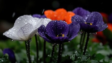 Close-up of colorful flowers with water droplets