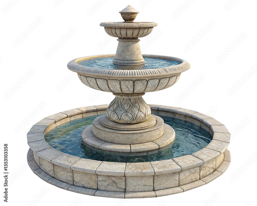 Aufkleber a multi-tiered stone water fountain with flowing water, set against a transparent background. the fo