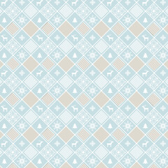 Seamless pastel geometric pattern with repeating diamond and winter motifs. Soft decorative abstract background ideal for wallpapers, textiles, wrapping paper, and graphic design projects.
