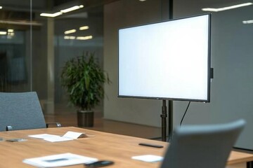 Close of up television mock up in conference room