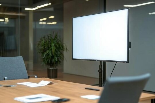 Close of up television mock up in conference room