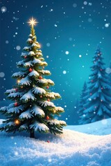 Snowy winter scene with Christmas tree and blue background vector, season, vector