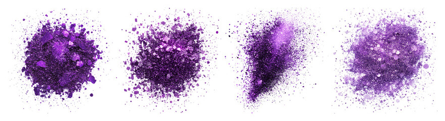 Abstract Purple Powder Splashes on Dark Background for Design Use, PNG bundle collection, Isolated on Transparent Background