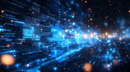 Fototapeta premium Abstract digital data stream, glowing particles, futuristic technology concept.