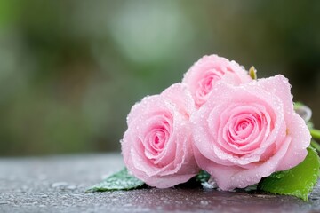 Obraz premium Delicate pink roses with water droplets (1)