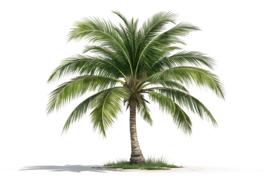 Palm tree on a tropical beach with clear water and blue sky