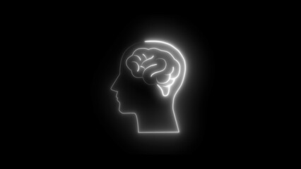 Brain and human head icon, Neon Brain Icon, Glowing Human Intelligence Profile, Futuristic AI Neural Network, Digital Cognition and Innovation