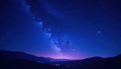 Fototapeta premium Starry night sky with various star clusters and constellations in shades of blue and purple, starfield, space