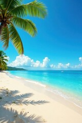 Obraz premium Sunny day at the beach with few white clouds scattered in the blue sky, blue, scenery