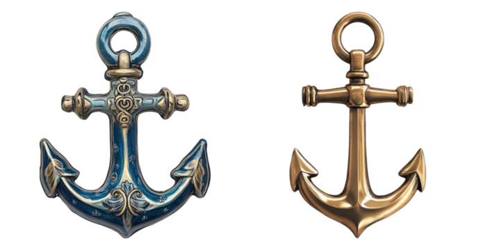 Decorative Anchors with Vintage Style in Nautical Design Elements, PNG bundle collection, Isolated on Transparent Background