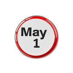 Simple May 1st sign with bold red border isolated on transparent background