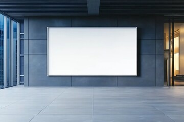 Empty dark gray linear blinds gallery wall with white mock up banner. Museum concept. 3D Rendering
