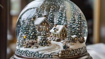 Enchanting Winter Wonderland: A Christmas Village Snow Globe Scene