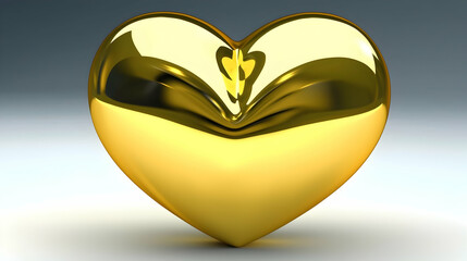 Shiny golden heart, 3D render, gray background, love concept, Valentine's Day