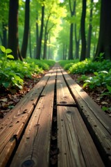 Weathered wooden planks laid horizontally on a forest floor, forest, wood