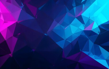 Obraz premium Futuristic Low-Poly Geometric Abstract Background with Neon Blue, Deep Purple, and Vibrant Pink Hues Featuring Glossy, Reflective 3D Triangular Shapes