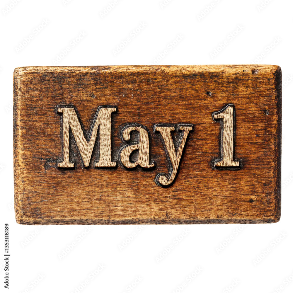 Fototapete another rustic wooden sign with may 1 text engraved in a vintage style isolated on a transparent bac
