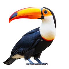 Fototapeta premium Vivid toucan perched elegantly with bright bill in a natural pose against a Transparent background, Toucan Bird Isolated on PNG background
