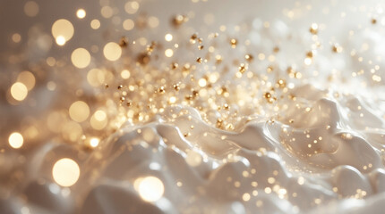 Fototapeta premium Luminous waves with golden particles create an ethereal, dreamlike quality. Abstract, glittering, and elegantly fluid.
