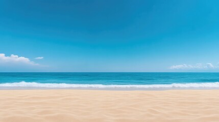Obraz premium Empty beach under a vibrant blue sky. Tranquil, sunny scene