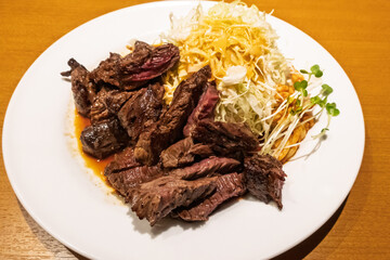 	ビーフステーキの俯瞰撮影