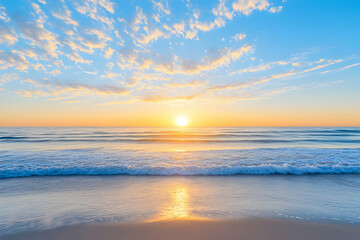 Sunrise ocean beach calm waves sky landscape