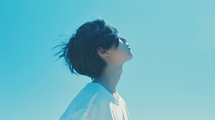 男, 男の子, 学生, 中学生, 高校生, 男子中学生, 男子高校生, 横顔, 決意, 挑戦, 風, 髪の毛, Man, boy, student, middle school, high school, junior high school boy, high school boy, profile, determination, challenge, wind, hair