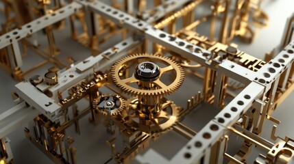 A complex series of mechanical linkages converting rotational energy into linear motion.