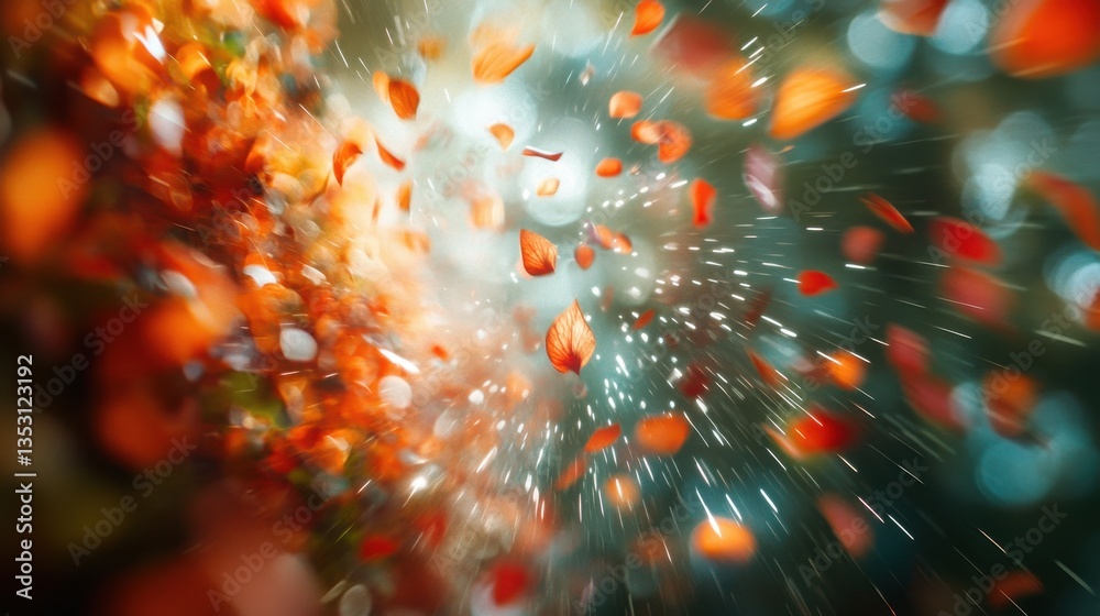 Poster Dynamic burst of light and particles creating a mesmerizing effect in a night sky with glowing spots scattered throughout
