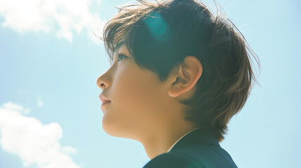 男, 男の子, 学生, 中学生, 高校生, 男子中学生, 男子高校生, 横顔, 決意, 挑戦, 風, 髪の毛, Man, boy, student, middle school, high school, junior high school boy, high school boy, profile, determination, challenge, wind, hair