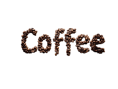The word "coffee" made of coffee beans on a white background, png